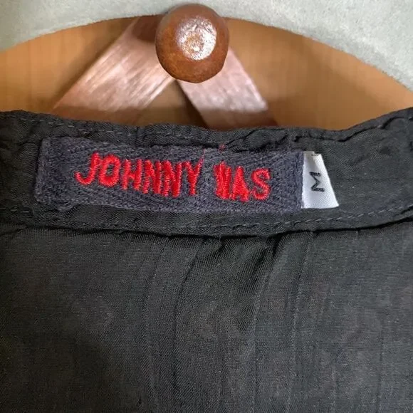 Johnny Was black embroidered floral ling sleeve cupra tunic top - Picture 2 of 9